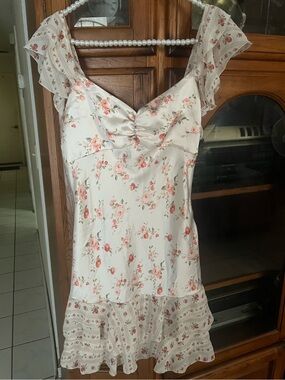 Forever 21 Cream Dress with Pink Rose Print